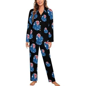 Australië Retro Hart Vlag Vrouwen Lange Mouw Button Down Nachtkleding Zachte Nachtkleding Lounge Pyjama Set XL