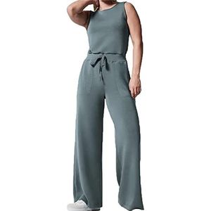 Air Essentials-jumpsuit for dames, 2023 nieuwe jumpsuits for dames, casual mouwloze jumpsuit met zakken, romper met riem en wijde pijpen (Color : Blue, Size : M)