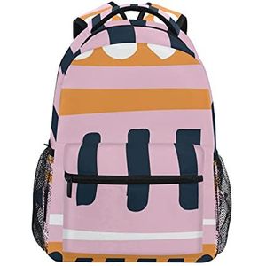 Abstracte roze oranje geometrische schoolrugzak voor meisjes jongens middelbare school stijlvol ontwerp student tassen boekentassen, Patroon, 11.5×8×16In