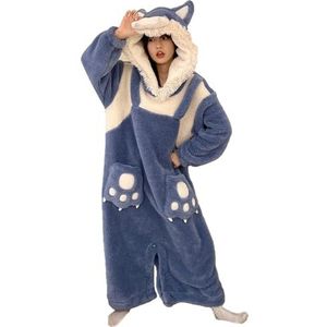 HULG Pyjama voor dames, Halloween-kostuum voor dames, dierenpyjama, eendelig, winterpyjama van flanel, zacht en warm, ideaal carnavalskostuum, Grijs, M
