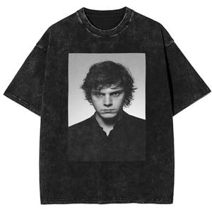 Evan Actor Peters T-shirt Washed Vintage Shirt Print Crewneck Top Tee Korte Mouw T-shirt voor Mannen Vrouwen 5 Maten, Zwart, S