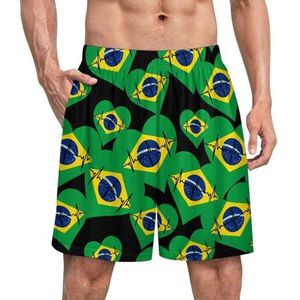 Love Brazil Heartbeat grappige pyjama shorts voor mannen pyjamabroek heren nachtkleding met zakken zacht