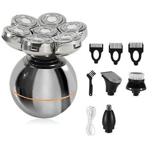 Elektrisch scheermes voor mannen, oplaadbaar 4-in-1 7D drijvende snijkop elektrisch scheerapparaat/kale machine mannen lichaamstrimmer gezicht elektrisch scheermes kaal scheren (kleur: zilver-4in1)
