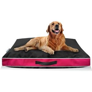 Mojo Hondenkussen waterdicht, comfortabel scheurbestendig, schuim gevuld bed, huisdierenkrat kussen verwijderbare ritshoezen wasbaar (groot: 105x65x10cm, zwart/roze)