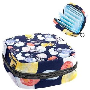 Opbergtas voor maandverband, menstruatiecup zakje, menstruatiezak, organizer voor vrouwelijke pads, tampons, onderwater kleurrijke kwallen