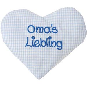Warmtekussen hart met spreuk, korrelkussen, rapzaadkussen, geboortegeschenk, verjaardagscadeau - Hellblau Omas Liebling