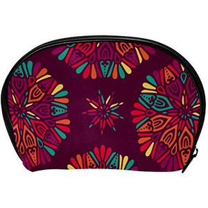 Universele Ruime Handtas Case Make-up Cosmetische Schoonheid Opbergtassen,Gezichtsreiniger Skincare Kit Pouch Indiase Bloemen Paisley Medaillon Patroon Print, Draagbare Elektronica Accessoires Organizer