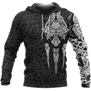 Viking Wolf Totem Pullover Hoodie - Noorse Mythologie Fenrir Tattoo Sweatshirts Casual Lichtgewicht Voor Streetwear(Black,4XL)