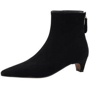 Mo Joc Comfort Kitten Heels enkellaarsjes/suède enkellaarzen met spitse teen en ritssluiting op de rug, zwart, 35 EU