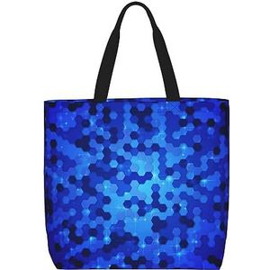 OdDdot Heldere Aqua Blauw Turquoise Print Tote Bag Voor Vrouwen Opvouwbare Gym Tote Bag Grote Tote Tassen Vrouwen Handtas Voor Reizen Sport, Blauw zeshoek patroon, Eén maat