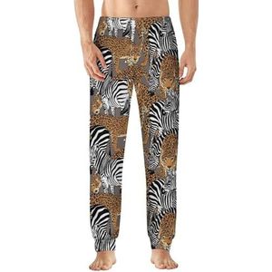 Wild Jaguars And Zebra's pyjamabroek voor heren, zachte loungebroek, lichte slaapbroek