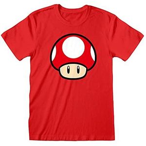 Super Mario T-shirt voor volwassenen, 100% katoen, rood T-shirt, power-up paddenstoel, gamer-T-shirt voor heren, officiële merchandise | Large