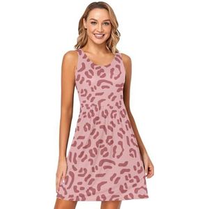 LI ZHI XIN Dames Zomerjurken Ronde Hals Casual A-lijn Mouwloze Vest Jurken met Zakken Luipaardprint Rode Kleur, Meerkleurig, XL