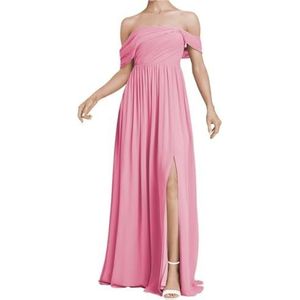 SAYNO Off-shoulder bruidsmeisjesjurken met chiffon A-lijn formele feestavondjurken, roze, 40
