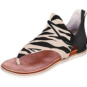 Yesgirl Sandalen zomer casual sandalen dames premium platte sandalen voor vrouwen luipaard retro elegante feestavondschoenen, Zebra, 38.5 EU