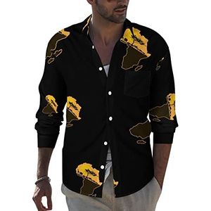 Afrikaanse safari kaart heren revers shirt lange mouw button down print blouse zomer zak T-shirts tops 6XL