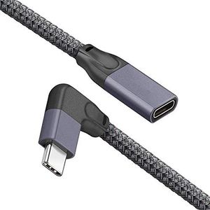 Epodmalx USB-C verlengkabel met korte rechte hoek 4 m, kabel en verlengkabel van aluminium, USB-C 3.1 male naar female Gen 2, 10 Gbit/s