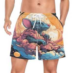 Cartoon Magic Mouse Animal mannen zwembroek shorts sneldrogend met zakken, Leuke mode, XL