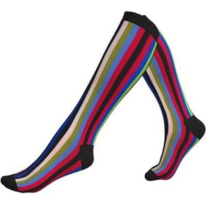 DEXNEL Gekleurde Sokken van de Strepen Verticale Compressie voor Mannen Vrouwen 20-30 Mmhg Compressie Sokken Voor Sportsteun Sokken, Zwart, Eén Maat