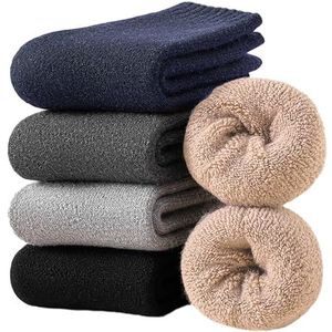 VoJoPi 5 paar thermosokken voor heren, warme wintersokken met dikke badstof zool, maat 39-45, blauw/beige/grijs/donkergrijs/zwart, 39/45 EU