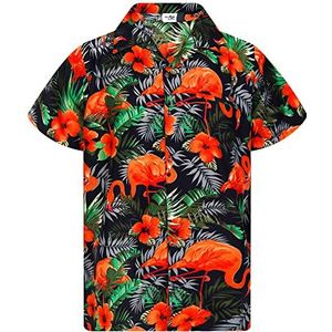 King Kameha Hawaïhemd - hemd met korte mouwen - zomerhemd - partyhemd, Flamingoflowers-zwart-oranje, M