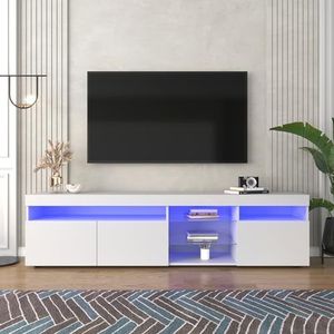 Aunvla Witte moderne tv-kast, helder paneel, variabele ledverlichting, woon- en eetkamer, 180 cm