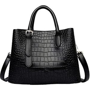 Vrouwen Handgemaakte PU Lederen Schoudertassen Zachte Oppervlak Ketting Klassieke Casual Crossbody Tas Rits Sluiting Voor Vrouwelijke, Zwart