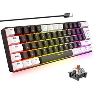 60% Gaming Mechanisch Toetsenbord RGB Achtergrondverlichting Bruine Schakelaar USB naar Type-C Bedrade Compact Anti-Ghosting voor Windows Mac PC Laptop PS4 XBox Gamer Typist Reizen(Zwart & Wit)