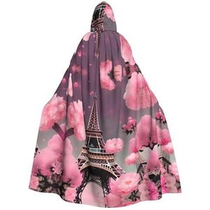 Paris Street Eiffeltoren roze bloemenprint unisex volledige lengte capuchon mantel feestmantel perfect voor carnaval carnaval cosplay