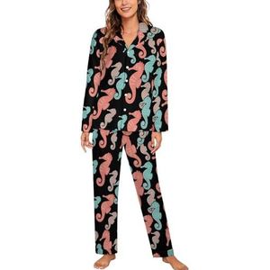Leuke Zeepaardje Pyjama Sets Met Lange Mouwen Voor Vrouwen Klassieke Nachtkleding Nachtkleding Zachte Pjs Lounge Sets