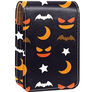 Halloween Stars Bats & Grimas Patroon-01 Lipgloss Houder Lippenstift Case Draagbare Mini Lipstick Opbergdoos Handel Lipstick Organizer Case met Spiegel voor Vrouwen., Meerkleurig, 9.5x2x7 cm/3.7x0.8x2.7 in