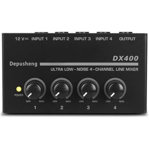 Audiomengtafel, Hoofdtelefoonversterker DX400 Kanalen Metalen Stereo Mini-oortelefoonsplitter met stroomadapter(Dx400.)