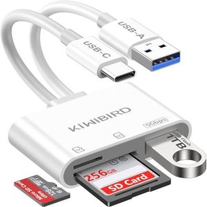 KiWiBiRD SD Card reader USB, Micro SD kaart lezer USB Type C voor SDHC SDXC TF kaarten, compatibel met iPhone 16 15 Plus Pro Max MacBook Air iMac Mac Galaxy S25 S24 Android