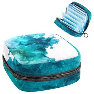 Aquarel Turquoise Achtergrond Maandverband Opbergtas, Grote Menstruatie Cup Pouch met Rits, Menstruatie Pads Bag Store Panty Liners Tampons voor Meisjes Vrouwen