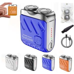 Beard Shaver Traveler Mini and Portable Suitcase Design Double-Ring Magnetic Cutter, Men's Favorite Portable Mini Electrict Shaver, Ipx7 Waterproof, Wet & Dry Shaving Cordless Rotary Shaver (Blue)