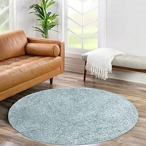 carpet city Shaggy hoogpolig tapijt, rond 120 cm, turquoise, langpolig woonkamertapijt, effen modern, pluizig zacht tapijt, slaapkamer decoratie