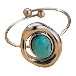 Titanium Staal Turquoise Open Ring Europese En Amerikaanse Eenvoudige Retro Rvs Natuursteen Ring Knoop Ring, Eén maat, Titanium staal