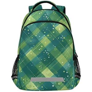 Wzzzsun Groene tartan geruite ruiten rugzak boekentas reizen dagrugzak school laptop tas voor tieners jongen meisje kinderen, Leuke mode, 11.6L X 6.9W X 16.7H inch