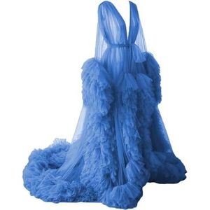 WSEYU Pluizige tule gewaad zwangerschapsjurk voor fotoshoot lange pure bruidsgewaad babyshower jurk plus size, Oceaan Blauw, 32