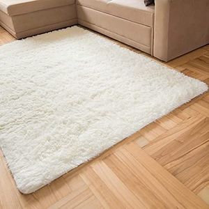 Carpeto Rugs Vloerkleed Shaggy - Tapijten Modern Patroon - Tapijt Langpolig Pooltje - Tapijt Woonkamer, Slaapkamer - OEKO-TEX Carpet - Rug 120x170 cm - Wit