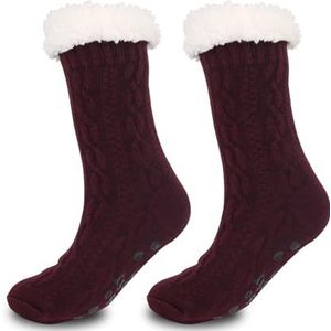 Unisex Antislip Grip Sokken Fuzzy Warm Slipper Sokken Winter Floor Sokken, Donker Rood, One Size