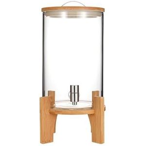FZDZ Glazen drankdispenser, met een kraan van roestvrij staal en houten standaard, waterdispenser, glazen container voor koude dranken, bamboe, hittebestendig borosilisch glas, 10 l (maat: 7,5 l)