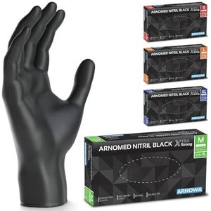ARNOMED wegwerphandschoenen zwart extra sterk, wegwerphandschoenen in M, 50% dikkere nitril handschoenen, 1000 stuks , wegwerphandschoenen poedervrij, latexvrije rubber handschoenen, wegwerphandschoenen in S, M, L & XL
