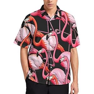 Kleurrijke Flamingo Zomer Heren Shirts Casual Korte Mouw Button Down Blouse Strand Top met Zak S