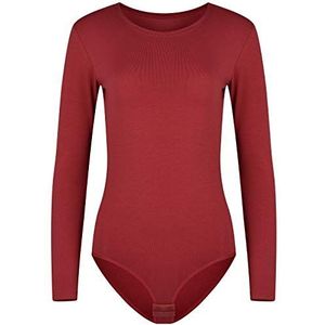 Evoni Damesbody met lange mouwen, ondoorzichtige bodysuit met ronde hals voor vrouwen, body met lange mouwen in verschillende kleuren, body shaper van katoen, jumpsuit, bordeaux, XL