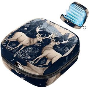 MUOOUM Kerst Bos Elanden Maandverband Opbergtas Menstruatie Pad Tas Draagbare Menstruatie Cup Pouch met Rits voor Tiener Meisjes Vrouwen Dames