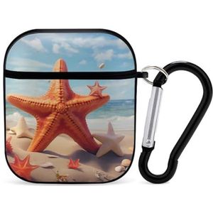 Starfish Seashells Beach Leuke Case voor AirPods 2&1 Schokbestendige Beschermende Hoofdtelefoon Gevallen Cover Met Sleutelhanger voor Mannen Vrouwen