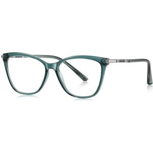 moomoobird Cat Eye Bril voor Vrouwen Metaal TR90 Frame Retro Bril Frame Vrouwelijk, Groen Met Helder
