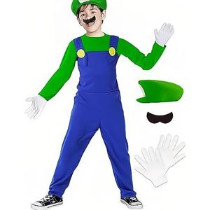 NIRANJAN Halloween kostuum Mario klassiek meisjes jongens kinderen volwassenen heren dames cosplay kostuum (XL, kinderen groen)