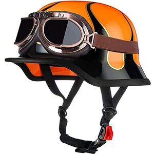 Retro motorfiets halve helm, DOT goedgekeurde heren en dames open helm met bril voor scooter fietsen volwassen Street Cruiser reizen bromfiets ATV Chopper Decoration